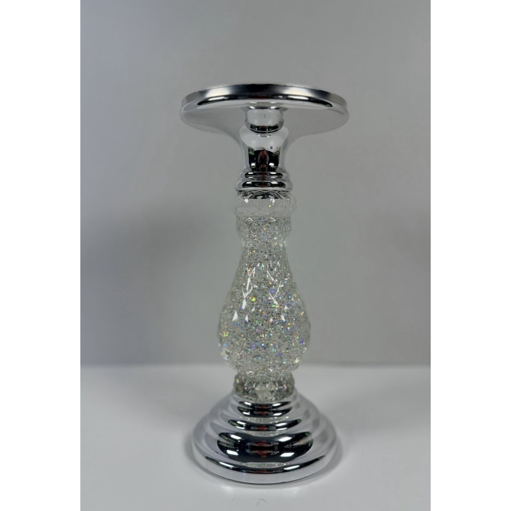 Bath And Body Works Silver Swirling Glitter Candle Pedestal Light Up 10" - Picture 2 of 8